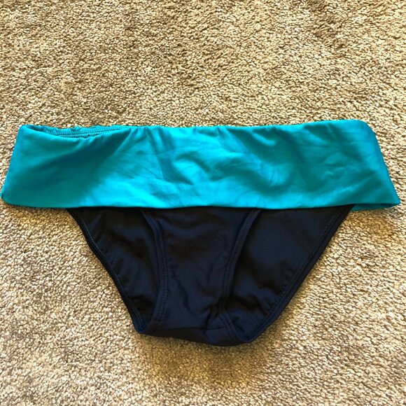 NEW NWT NEXT BY ATHENA Black Turquoise Blue Banded Retro Bikini Bottom Small S - Picture 2 of 9